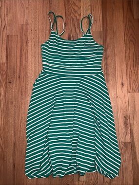 Striped Green & White A-Line Sundress Size M